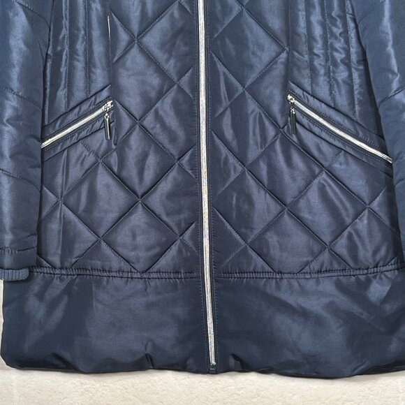 Details Intl Quilted Long Navy Coat Womens S Zipper Front Warm Winter Jacket - Picture 5 of 16